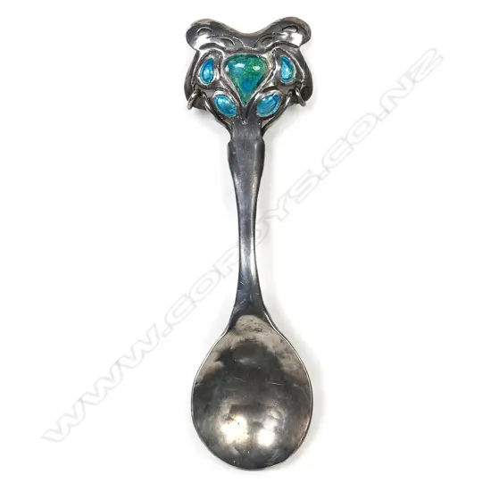 A good Reuben Watts silver and enamel Arts & Crafts spoon